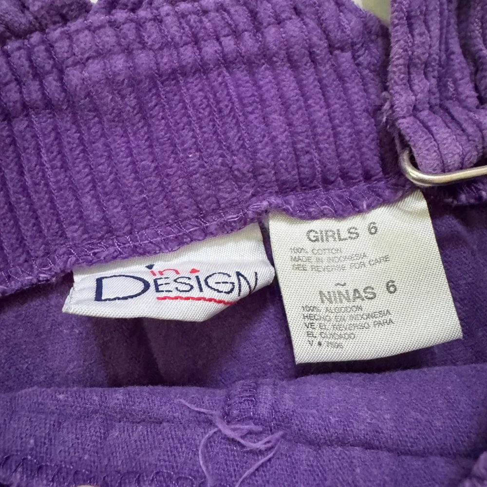 VTG Y2K Overall Dress Size 6 Purple Corduroy Daisy Flower Buckle Retro Style